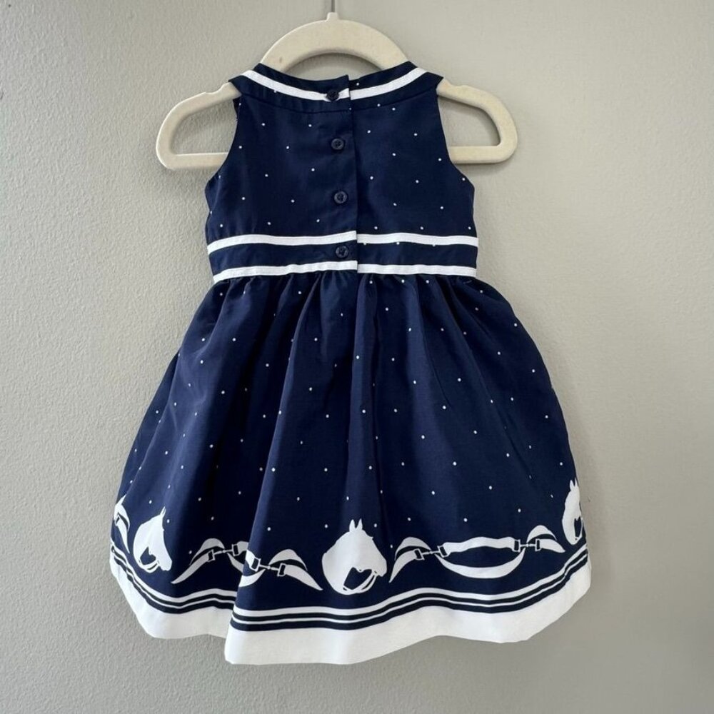 JANIE & JACK Equestrian Horse Dress Girls 6-12M NEW Blue 2 Pcs Bloomers Set NWT - Picture 2 of 11